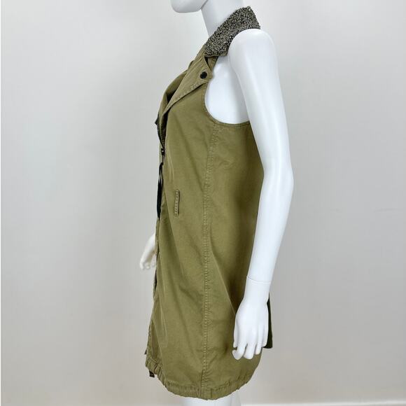 Diesel Dress Beaded Collar Grunge Punk Khaki Utility Glam Rock Zip Y2K Small - Picture 10 of 16